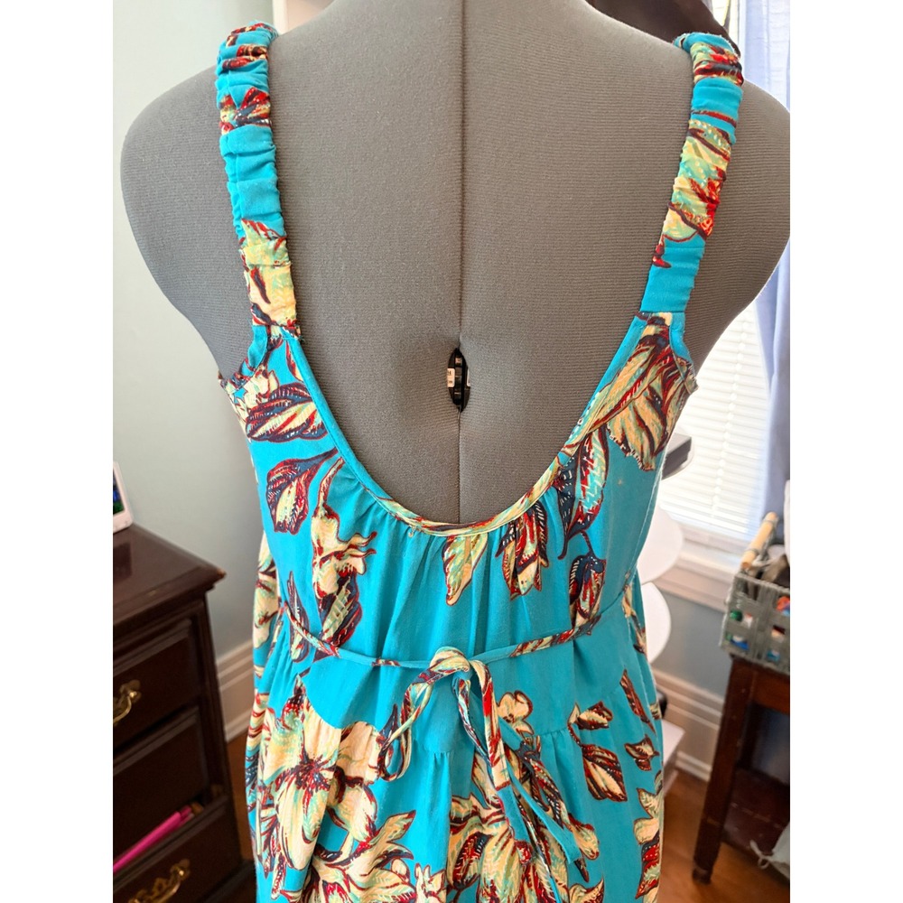 Band of the Free M Turquoise Floral Tiered Maxi Sundress Boho Vacation Wedding - Picture 9 of 10